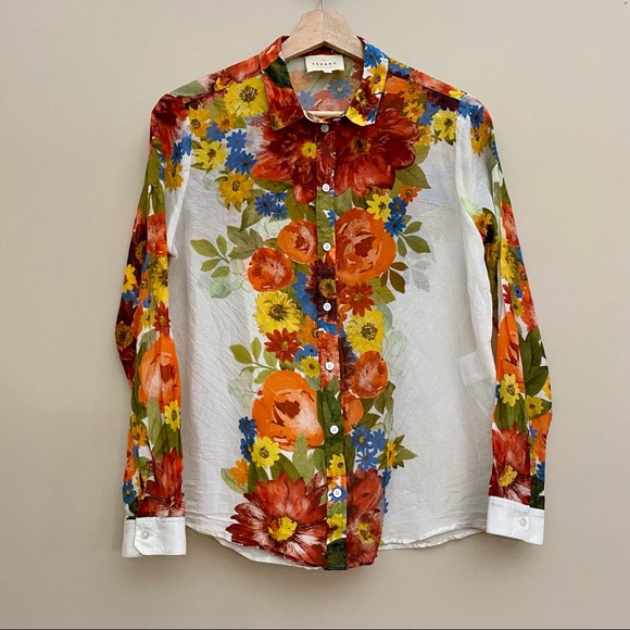 SEZANE Pierro Button Up Shirt Spring Flower Print - Picture 3 of 8